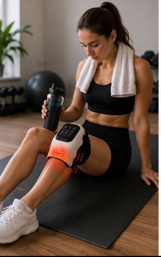Masseur de genou électronique Cheefa avec chaleur infrarouge et vibrations pour soulager l'arthrose.